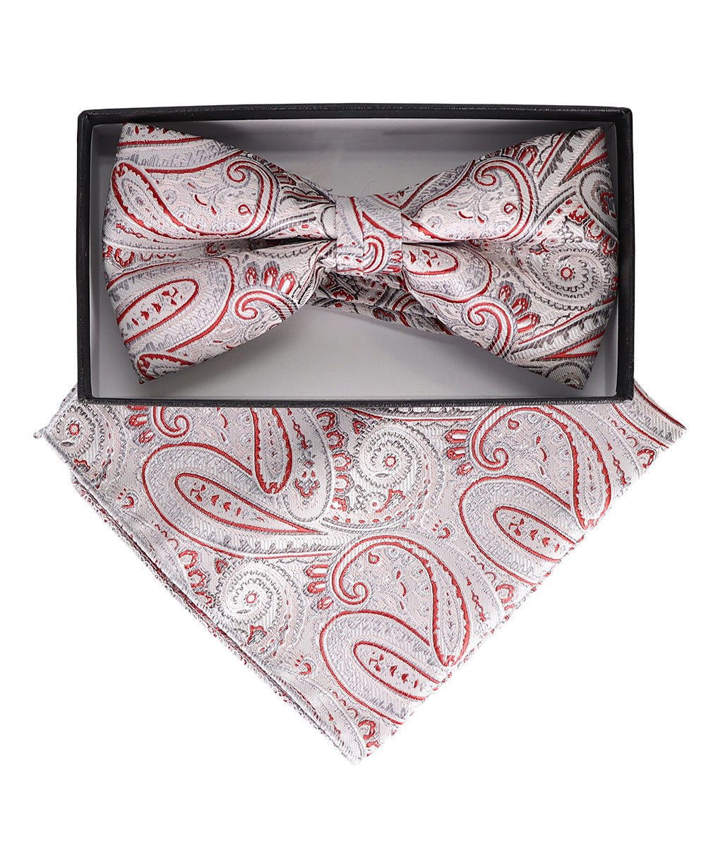 Vittorio Farina Men's Paisley Design Satin Bow Tie & Pocket Square in Gift Box - Suits You Sir - BH - 23043 -
