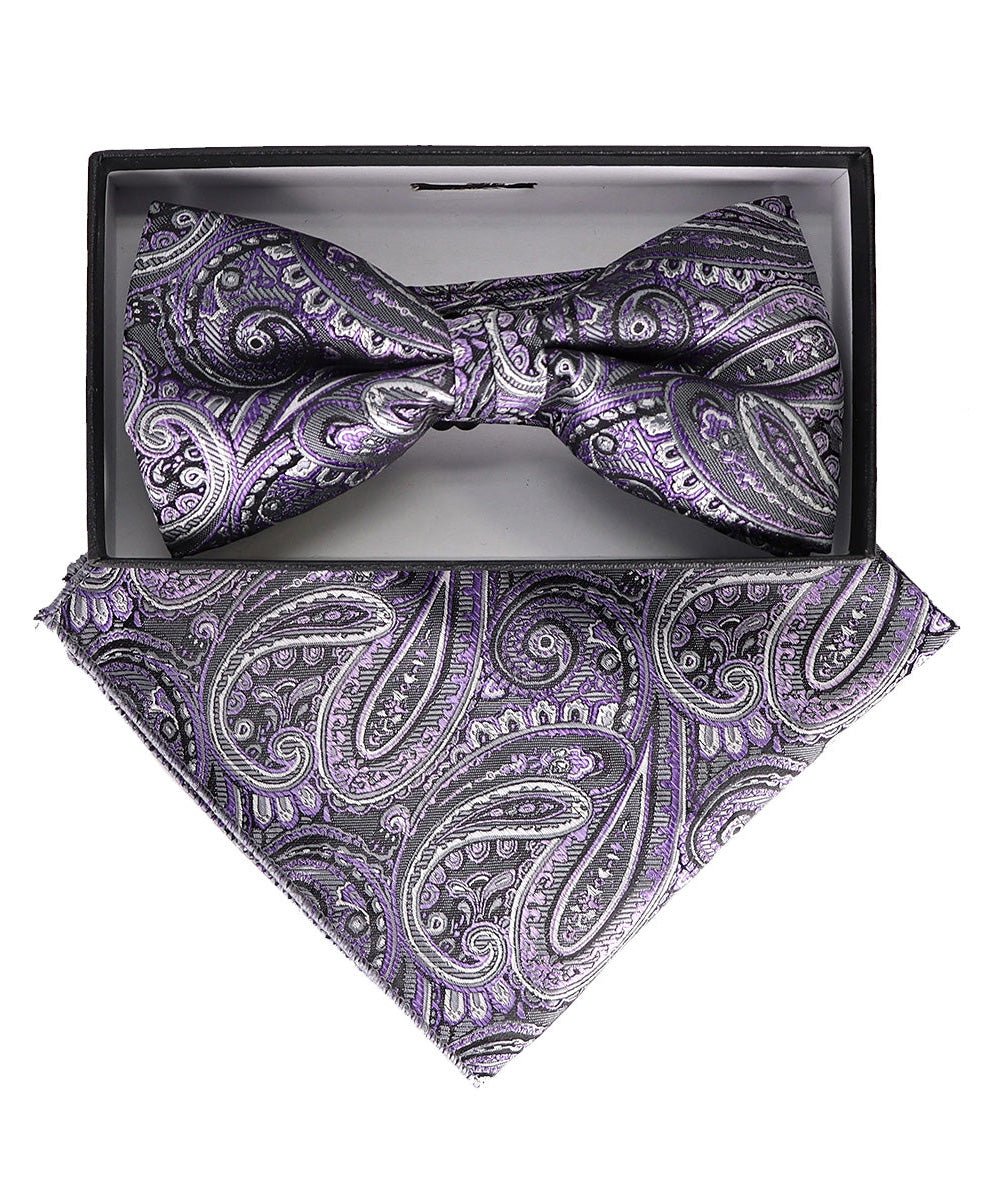 Vittorio Farina Men's Paisley Design Satin Bow Tie & Pocket Square in Gift Box - Suits You Sir - BH - 23043 -