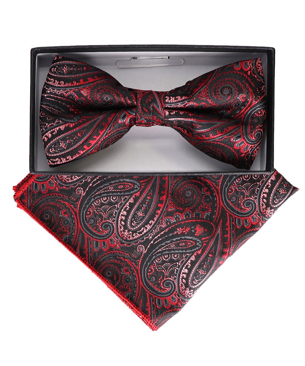 Vittorio Farina Men's Paisley Design Satin Bow Tie & Pocket Square in Gift Box - Suits You Sir - BH - 23045 -