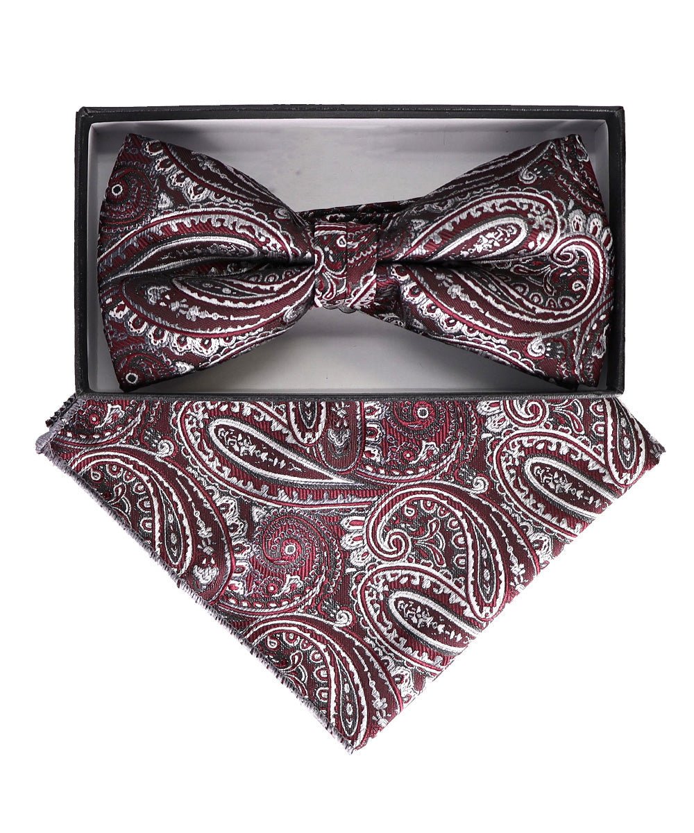 Vittorio Farina Men's Paisley Design Satin Bow Tie & Pocket Square in Gift Box - Suits You Sir - BH - 23046 -