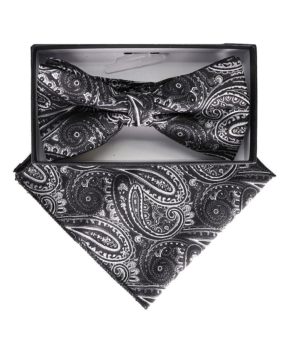 Vittorio Farina Men's Paisley Design Satin Bow Tie & Pocket Square in Gift Box - Suits You Sir - BH - 23047 -