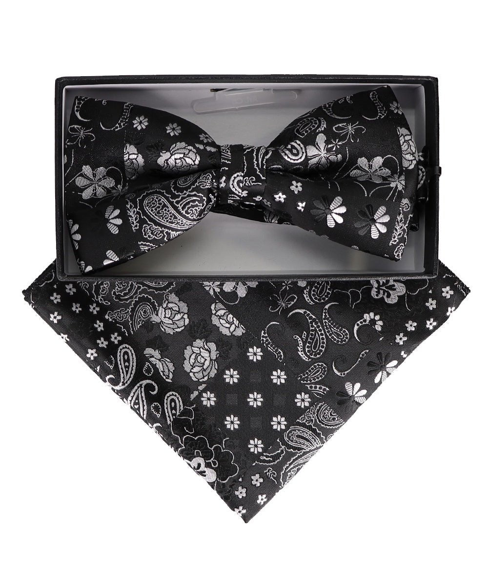 Vittorio Farina Men's Paisley Design Satin Bow Tie & Pocket Square in Gift Box - Suits You Sir - BH - 23055 -