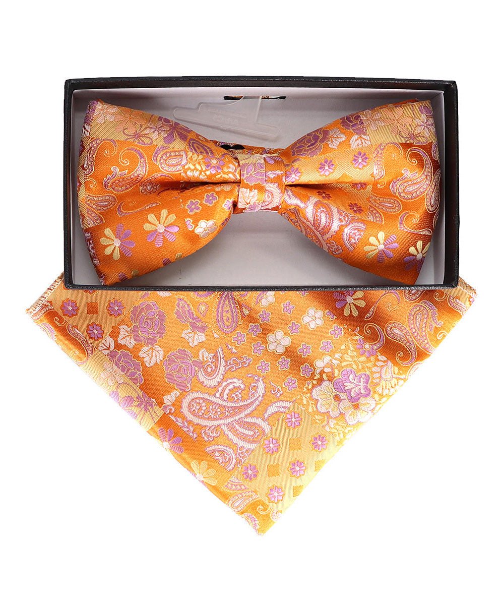Vittorio Farina Men's Paisley Design Satin Bow Tie & Pocket Square in Gift Box - Suits You Sir - BH - 23056 -