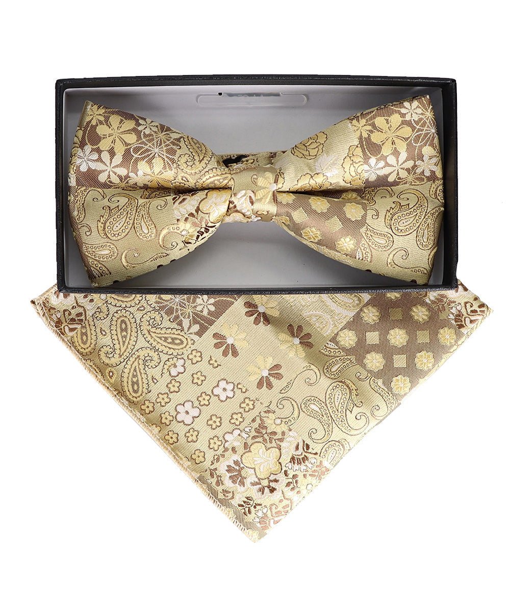 Vittorio Farina Men's Paisley Design Satin Bow Tie & Pocket Square in Gift Box - Suits You Sir - BH - 23057 -