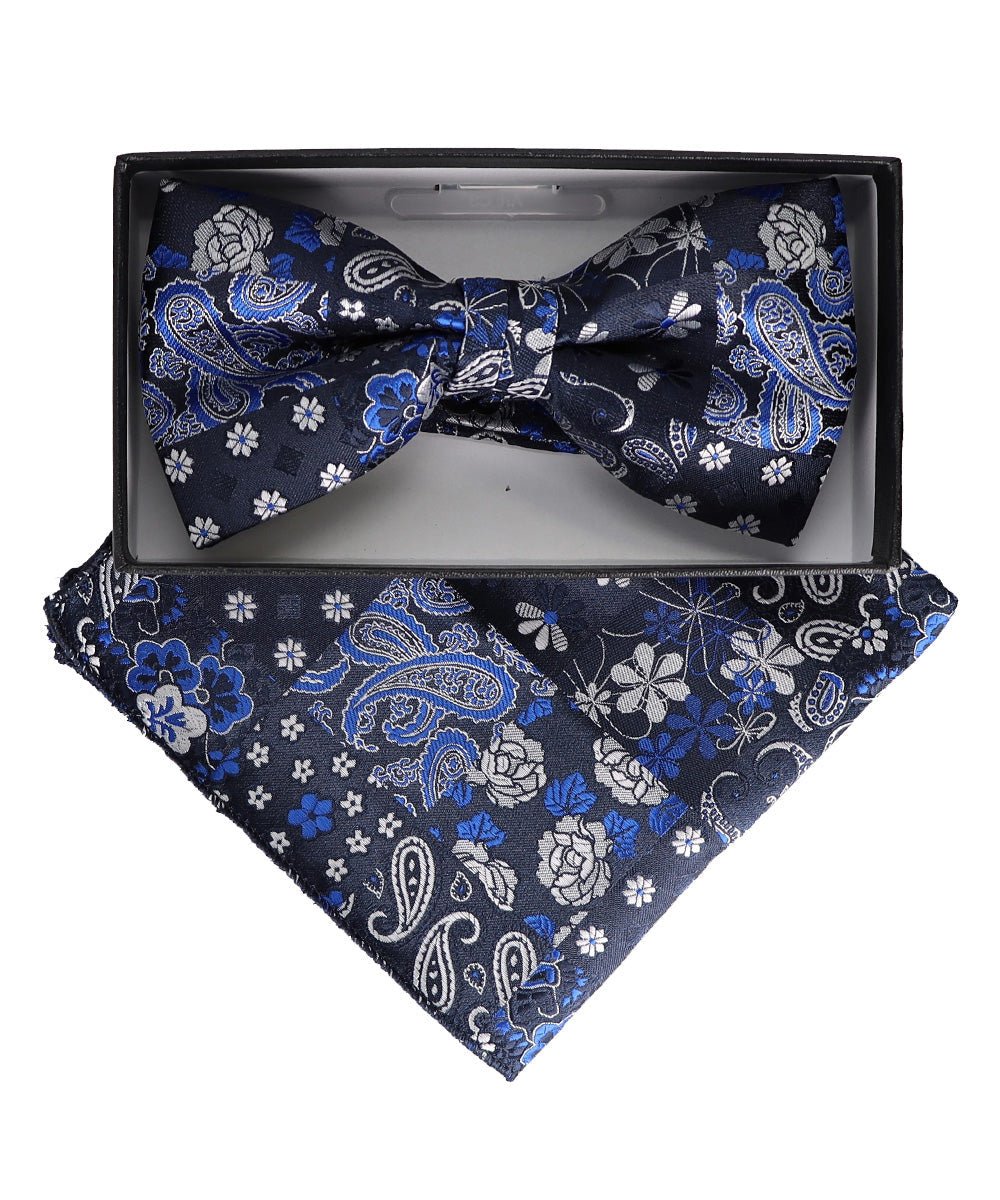 Vittorio Farina Men's Paisley Design Satin Bow Tie & Pocket Square in Gift Box - Suits You Sir - BH - 23058 -