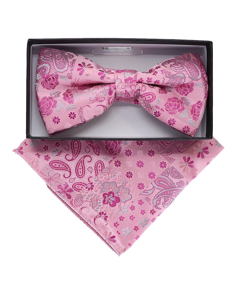 Vittorio Farina Men's Paisley Design Satin Bow Tie & Pocket Square in Gift Box - Suits You Sir - BH - 23060 -