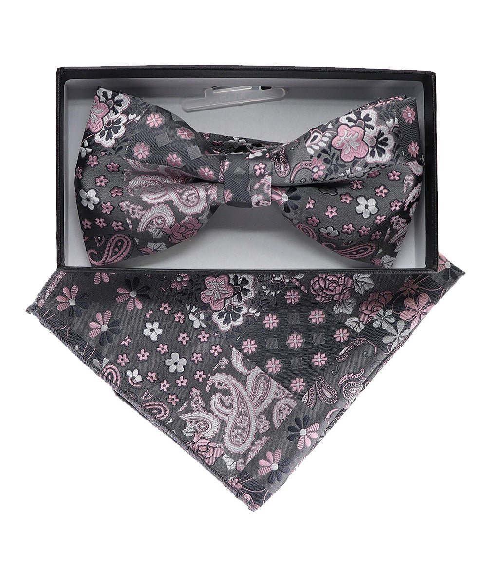 Vittorio Farina Men's Paisley Design Satin Bow Tie & Pocket Square in Gift Box - Suits You Sir - BH - 23061 -