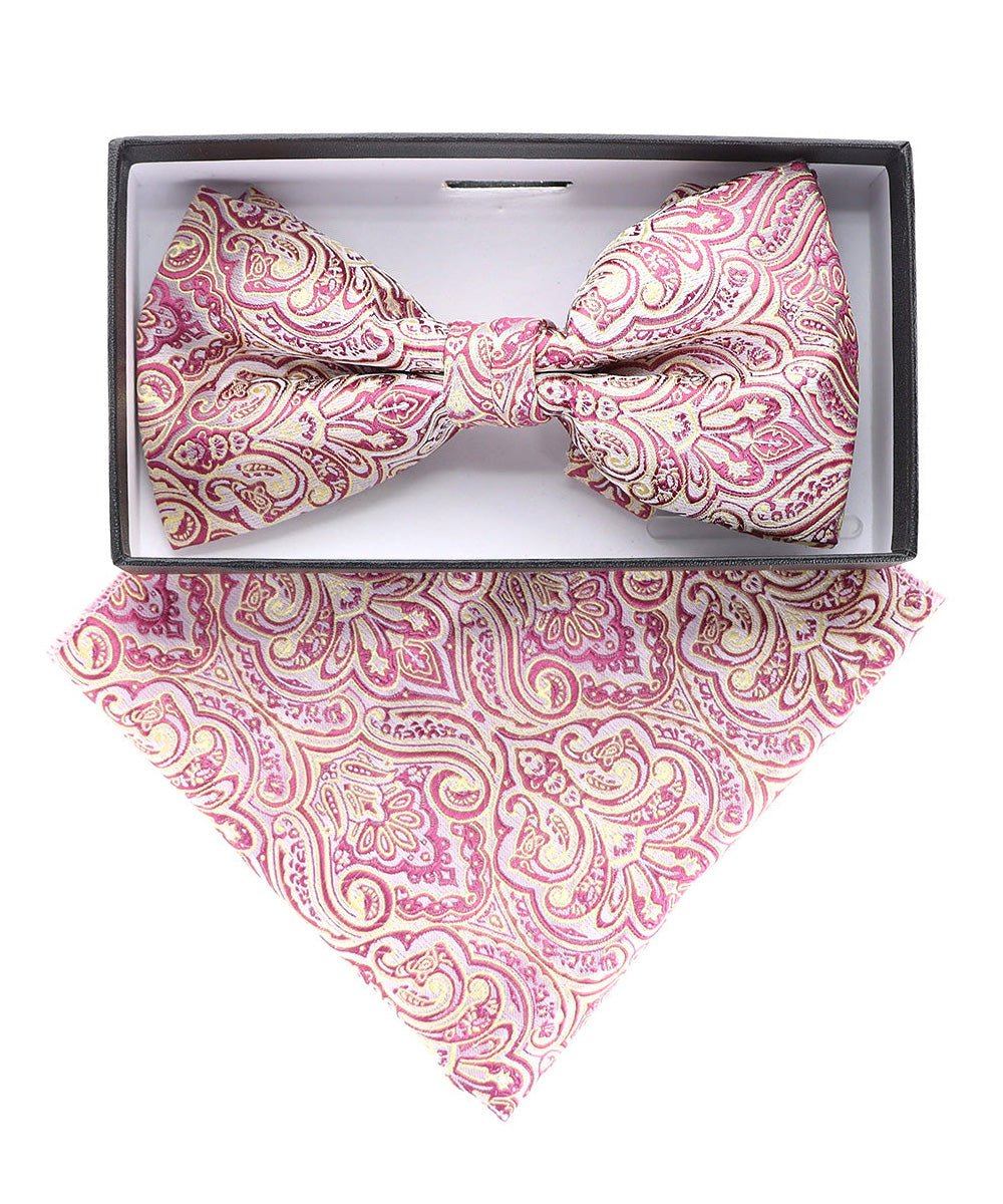 Vittorio Farina Men's Paisley Design Satin Bow Tie & Pocket Square in Gift Box - Suits You Sir - BH - 23063 -