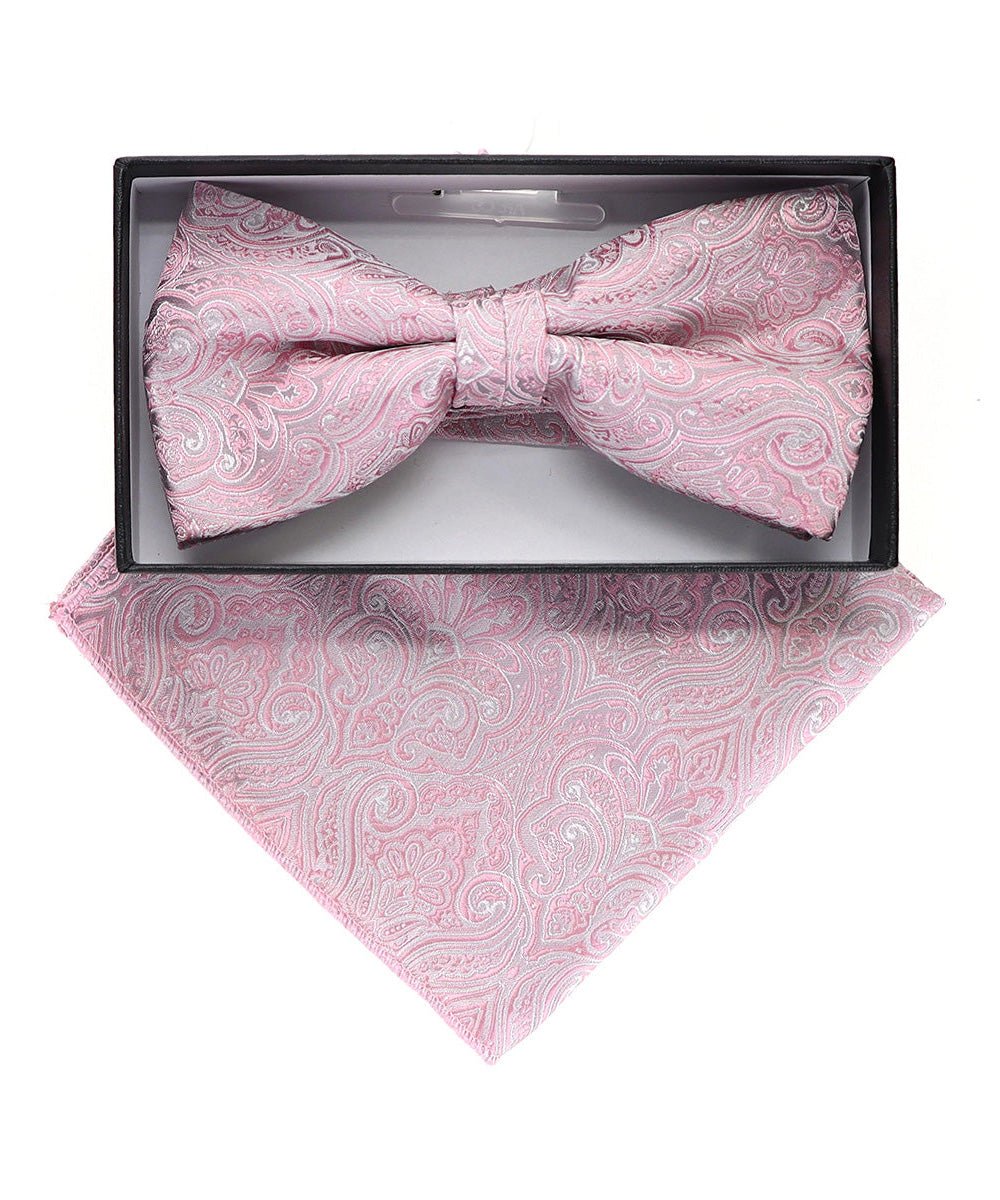 Vittorio Farina Men's Paisley Design Satin Bow Tie & Pocket Square in Gift Box - Suits You Sir - BH - 23065 -