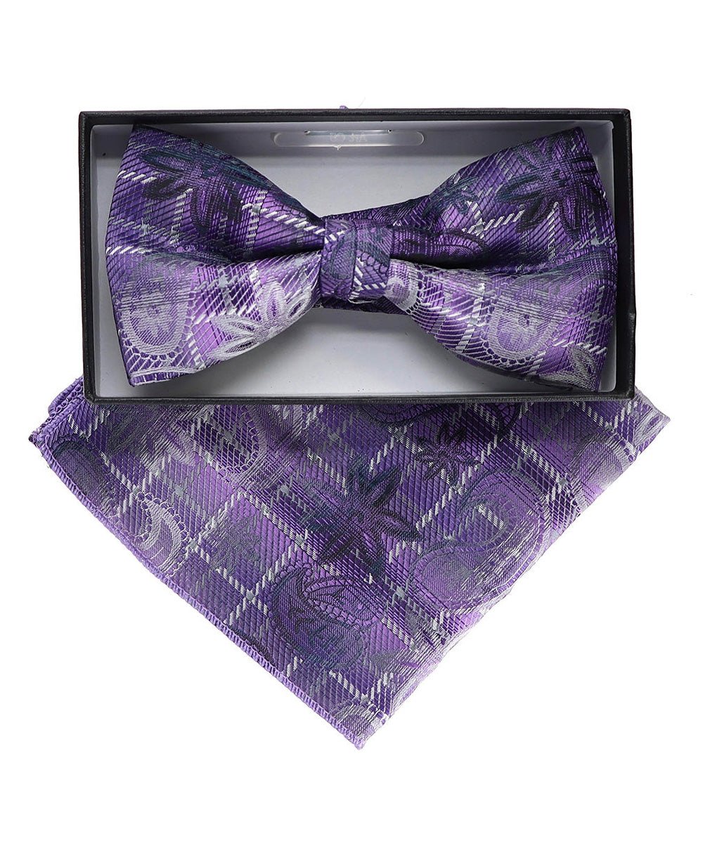 Vittorio Farina Men's Paisley Design Satin Bow Tie & Pocket Square in Gift Box - Suits You Sir - BH - 23066 -