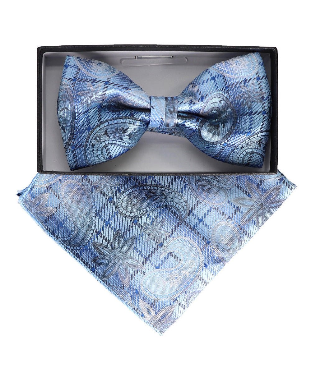 Vittorio Farina Men's Paisley Design Satin Bow Tie & Pocket Square in Gift Box - Suits You Sir - BH - 23067 -