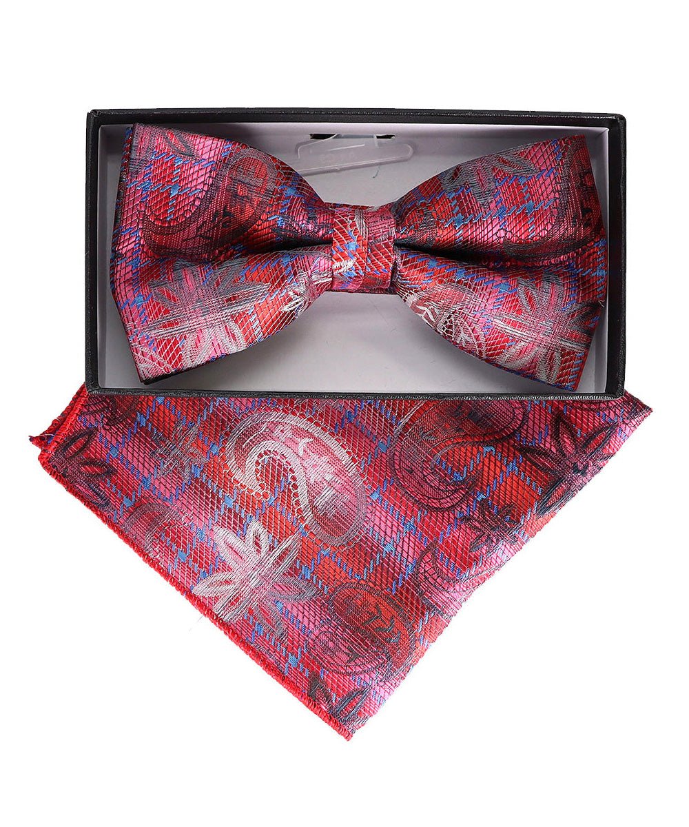 Vittorio Farina Men's Paisley Design Satin Bow Tie & Pocket Square in Gift Box - Suits You Sir - BH - 23068 -
