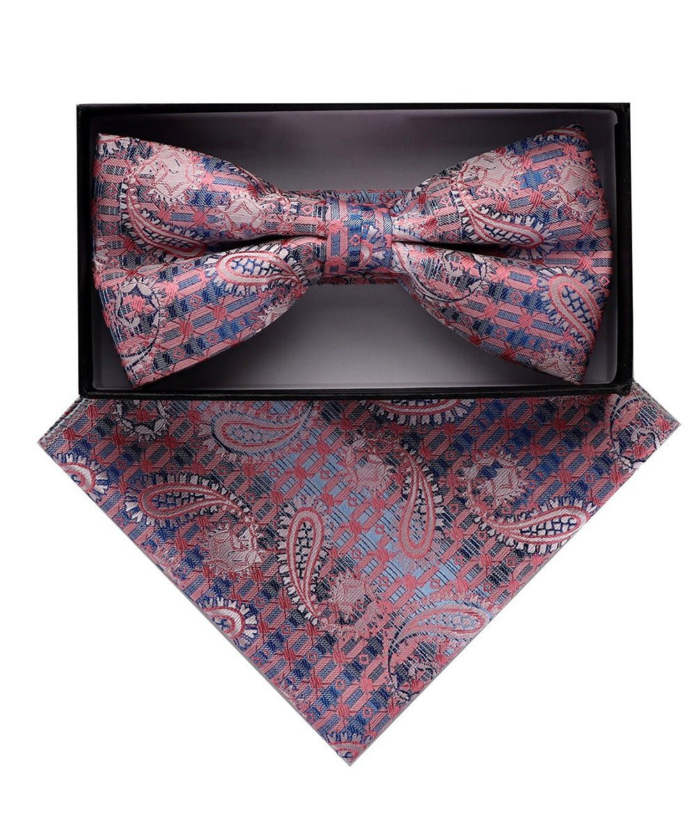 Vittorio Farina Men's Paisley Design Satin Bow Tie & Pocket Square in Gift Box - Suits You Sir - BH - 23076 -
