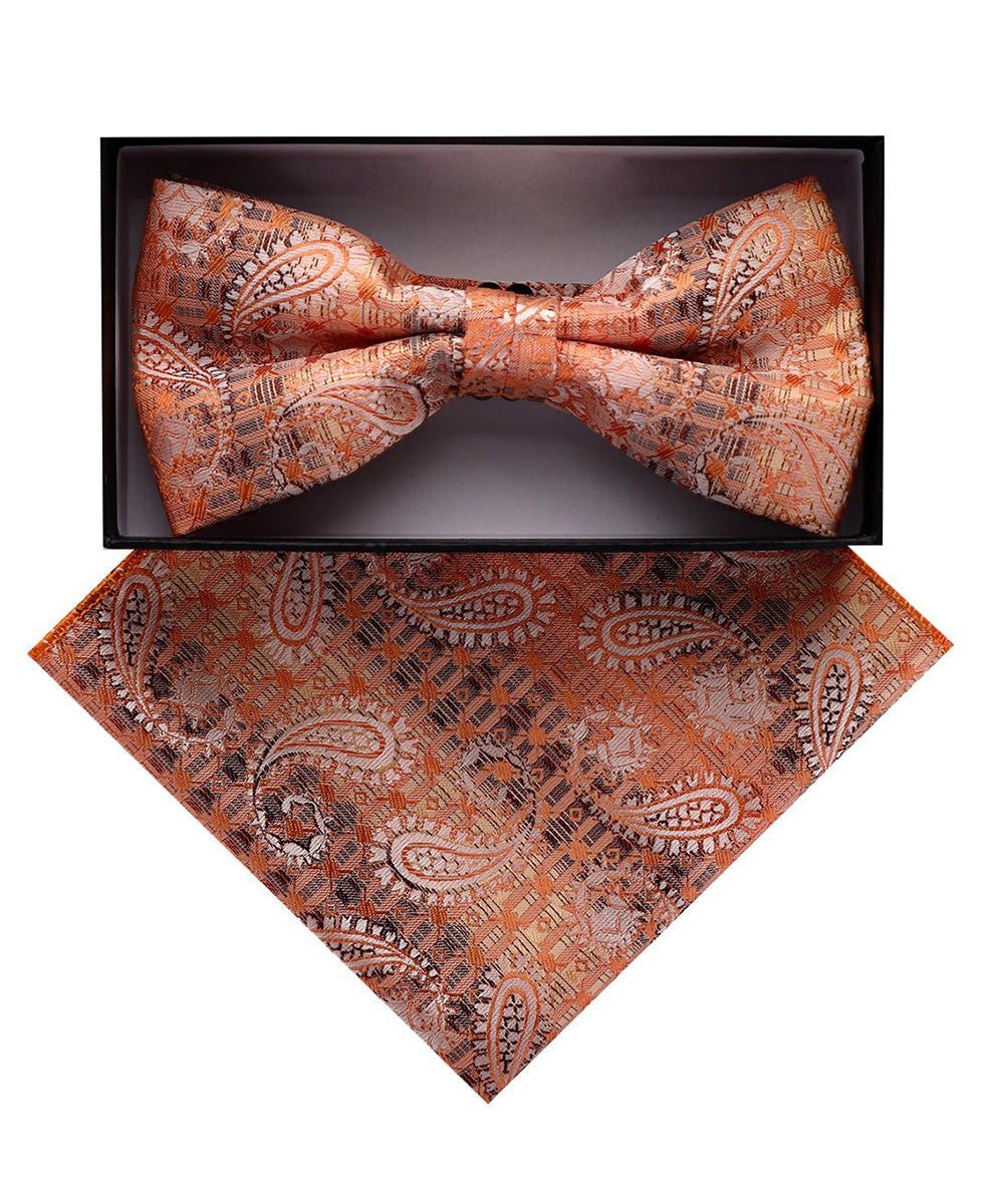 Vittorio Farina Men's Paisley Design Satin Bow Tie & Pocket Square in Gift Box - Suits You Sir - BH - 23076 -