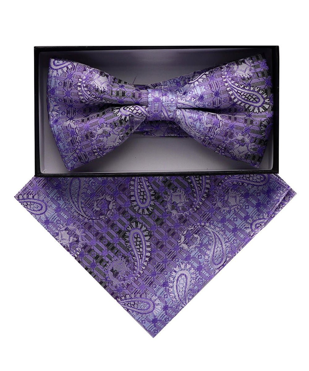 Vittorio Farina Men's Paisley Design Satin Bow Tie & Pocket Square in Gift Box - Suits You Sir - BH - 23076 -