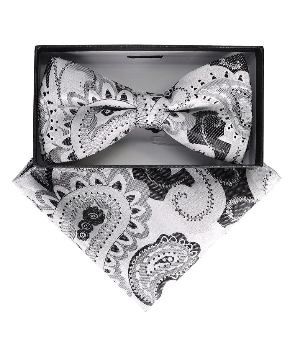 Vittorio Farina Men's Paisley Design Satin Bow Tie & Pocket Square in Gift Box - Suits You Sir - BH - 23076 -