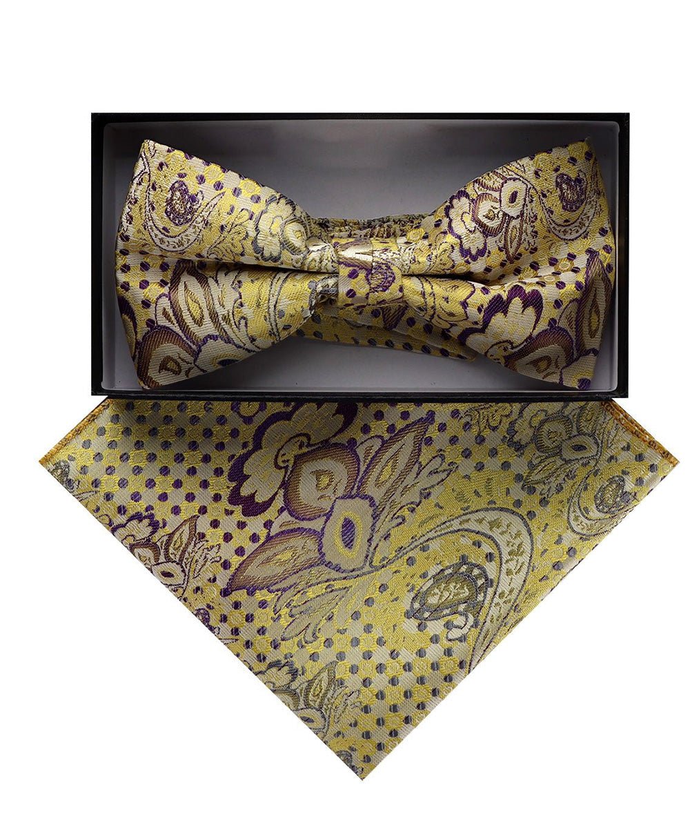 Vittorio Farina Men's Paisley Design Satin Bow Tie & Pocket Square in Gift Box - Suits You Sir - BH - D_23080 -