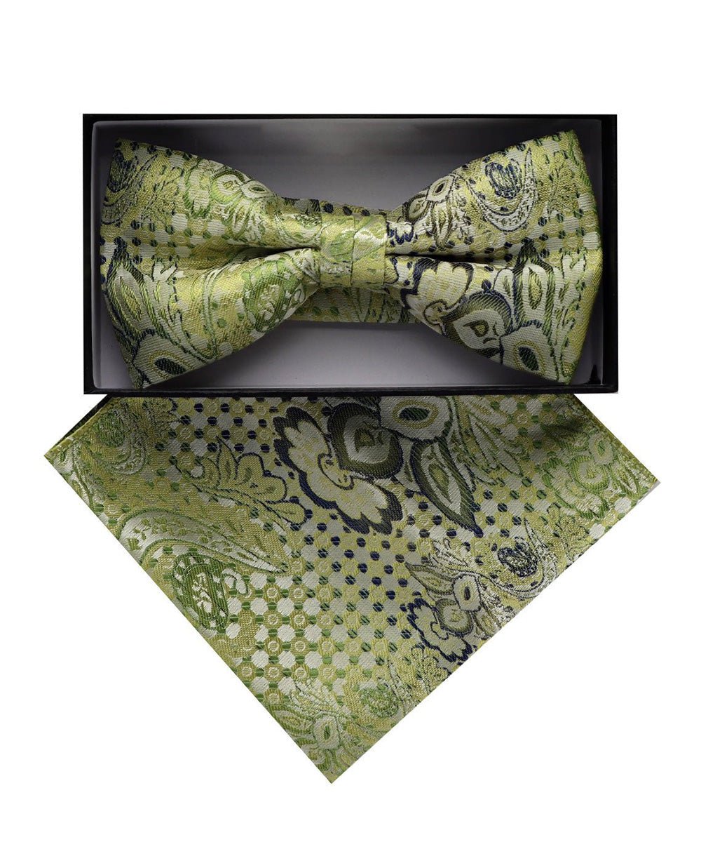 Vittorio Farina Men's Paisley Design Satin Bow Tie & Pocket Square in Gift Box - Suits You Sir - BH - D_23081 -