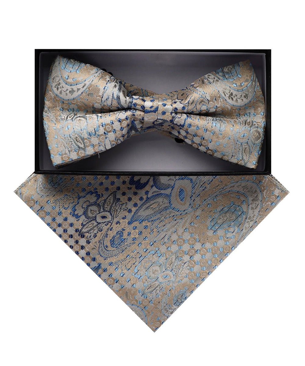 Vittorio Farina Men's Paisley Design Satin Bow Tie & Pocket Square in Gift Box - Suits You Sir - BH - D_23082 -
