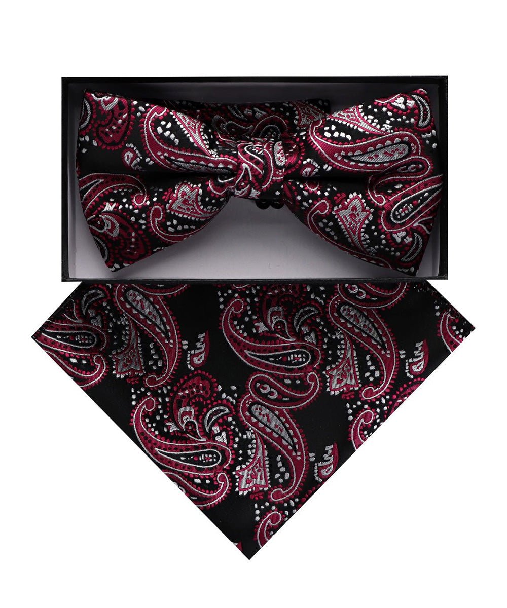 Vittorio Farina Men's Paisley Design Satin Bow Tie & Pocket Square in Gift Box - Suits You Sir - BH - D_23083 -