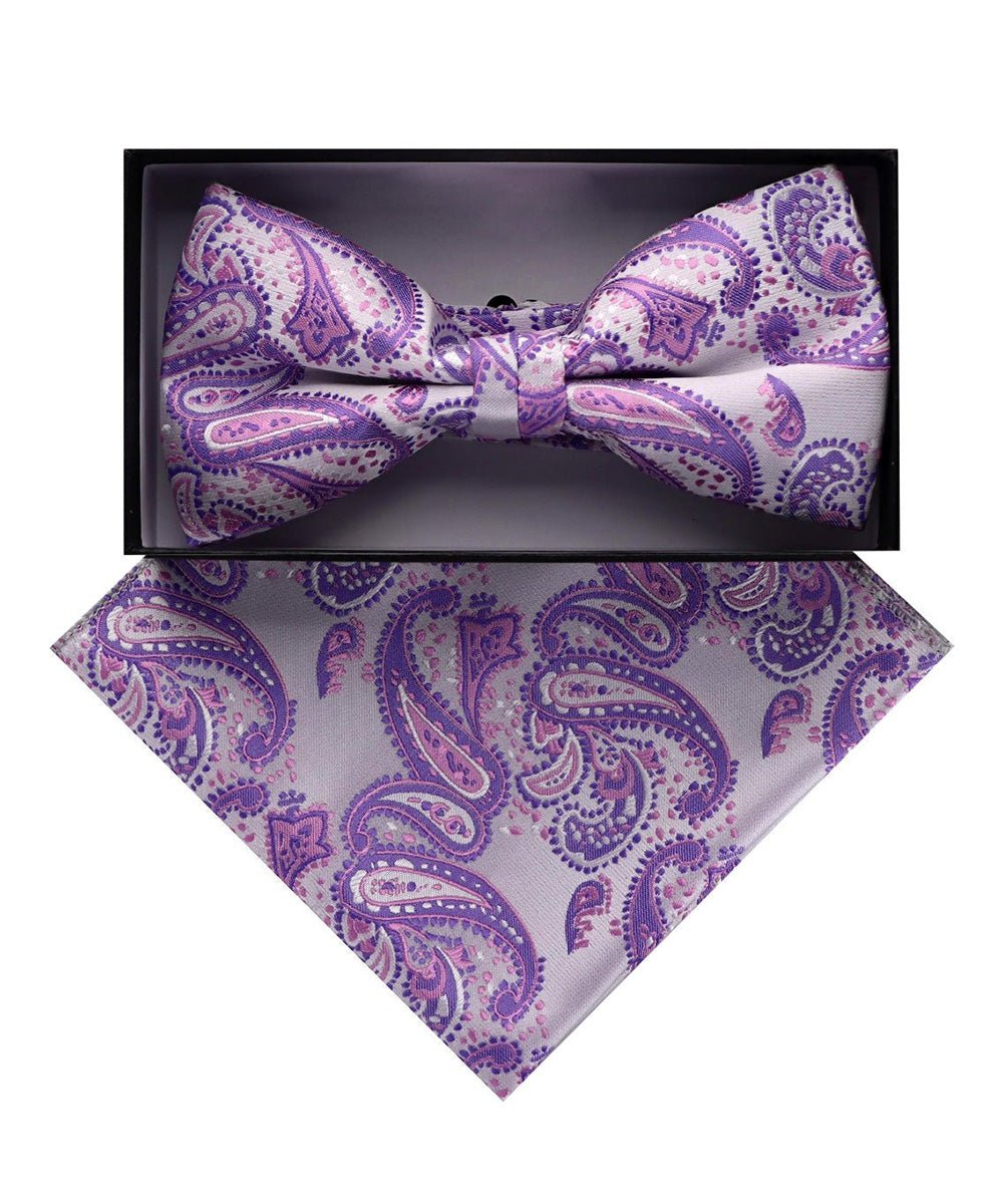 Vittorio Farina Men's Paisley Design Satin Bow Tie & Pocket Square in Gift Box - Suits You Sir - BH - D_23084 -
