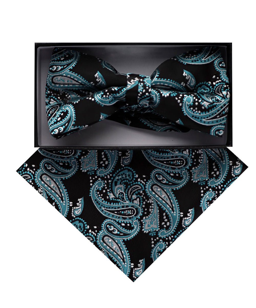 Vittorio Farina Men's Paisley Design Satin Bow Tie & Pocket Square in Gift Box - Suits You Sir - BH - D_23085 -