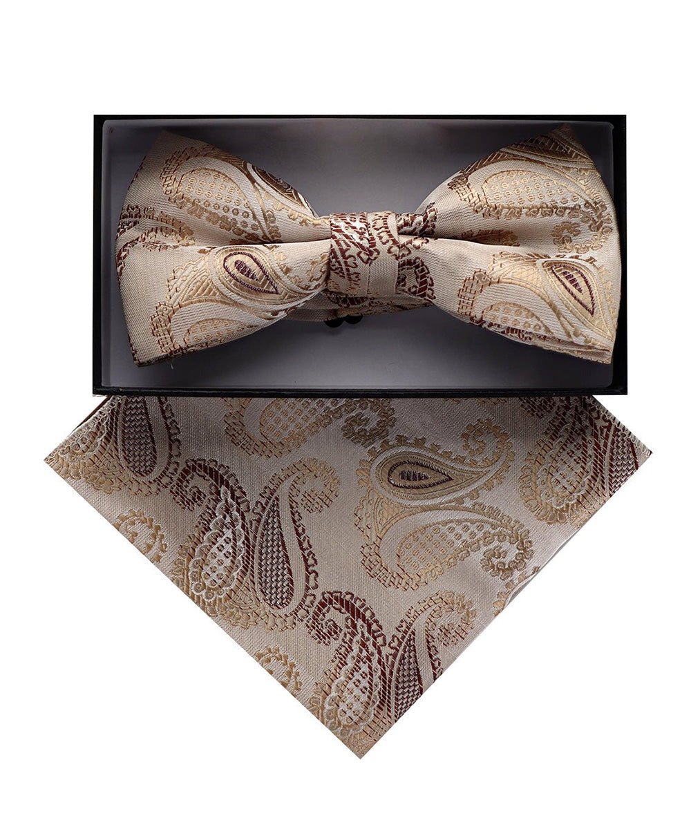 Vittorio Farina Men's Paisley Design Satin Bow Tie & Pocket Square in Gift Box - Suits You Sir - BH - D_23086 -