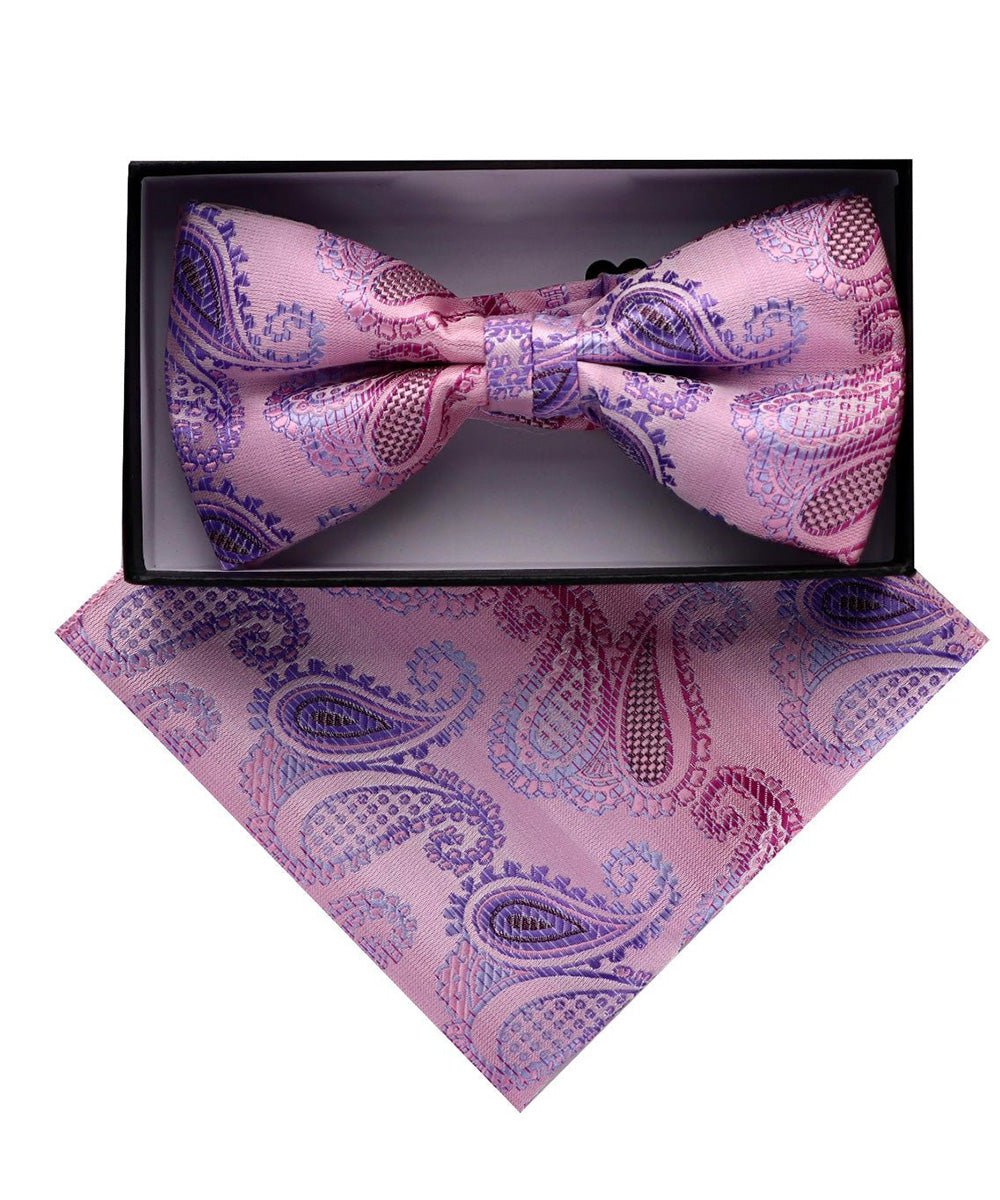 Vittorio Farina Men's Paisley Design Satin Bow Tie & Pocket Square in Gift Box - Suits You Sir - BH - D_23087 -