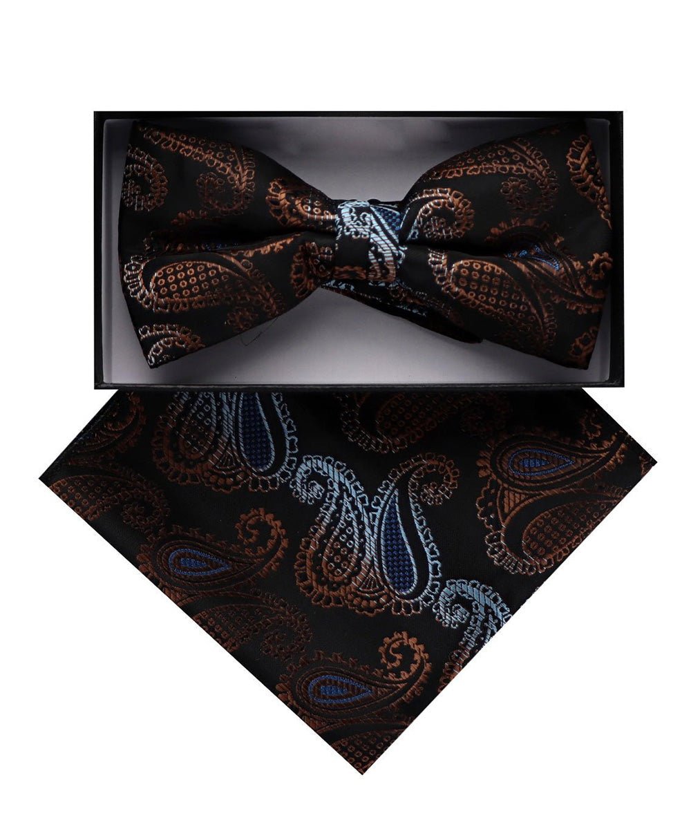 Vittorio Farina Men's Paisley Design Satin Bow Tie & Pocket Square in Gift Box - Suits You Sir - BH - D_23088 -
