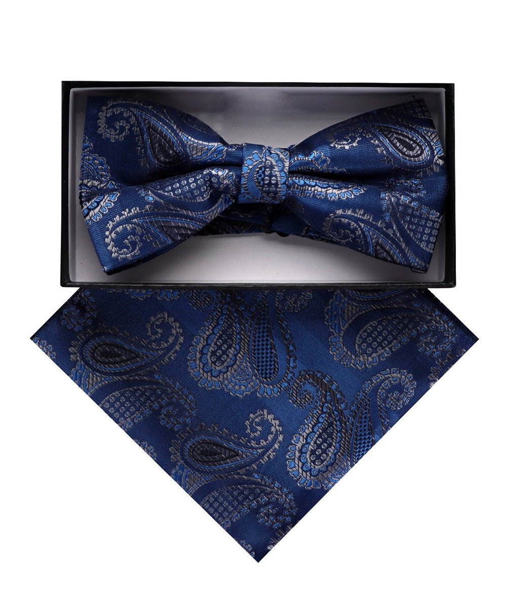 Vittorio Farina Men's Paisley Design Satin Bow Tie & Pocket Square in Gift Box - Suits You Sir - BH - D_23089 -