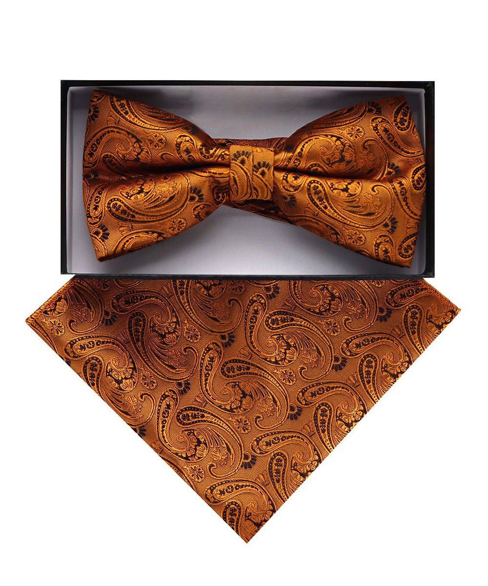 Vittorio Farina Men's Paisley Design Satin Bow Tie & Pocket Square in Gift Box - Suits You Sir - BH - D_23090 -