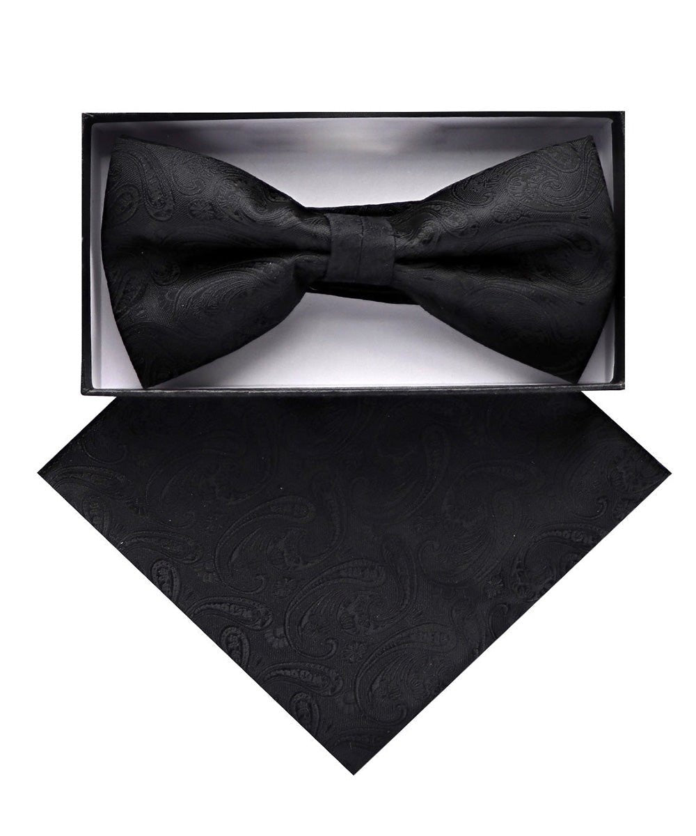Vittorio Farina Men's Paisley Design Satin Bow Tie & Pocket Square in Gift Box - Suits You Sir - BH - D_23091 -