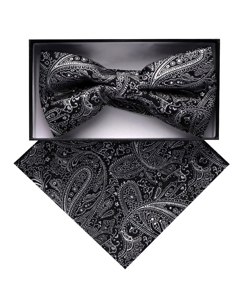 Vittorio Farina Men's Paisley Design Satin Bow Tie & Pocket Square in Gift Box - Suits You Sir - BH - D_23093 -