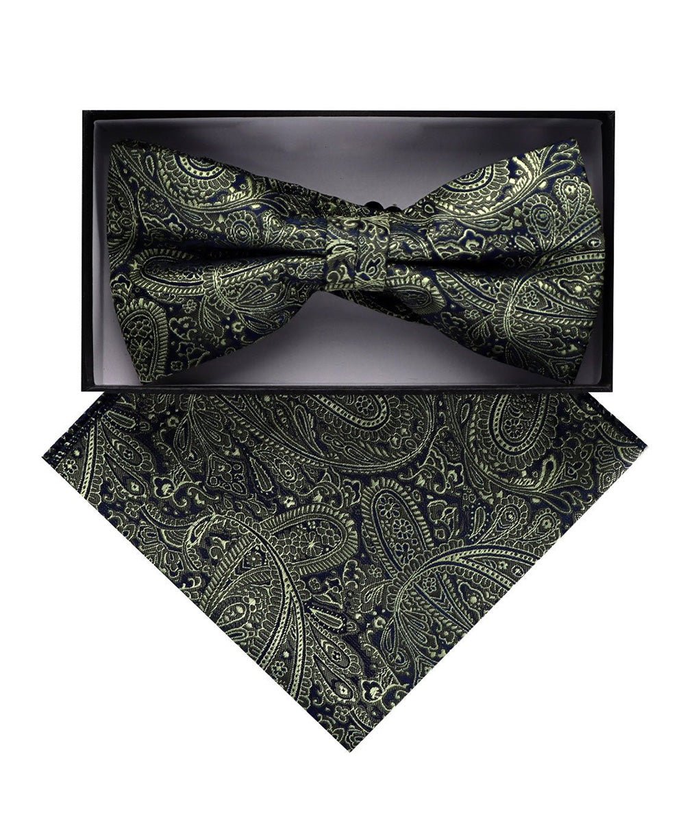 Vittorio Farina Men's Paisley Design Satin Bow Tie & Pocket Square in Gift Box - Suits You Sir - BH - D_23094 -