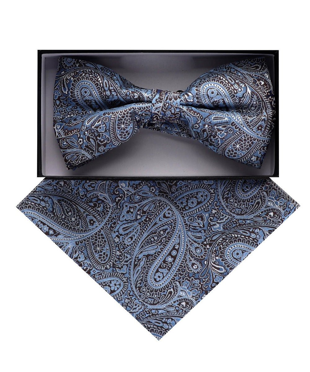 Vittorio Farina Men's Paisley Design Satin Bow Tie & Pocket Square in Gift Box - Suits You Sir - BH - D_23095 -