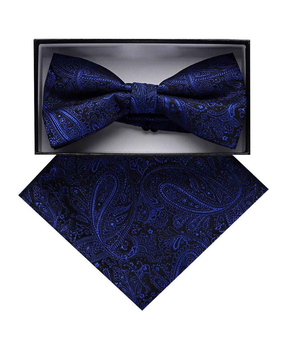 Vittorio Farina Men's Paisley Design Satin Bow Tie & Pocket Square in Gift Box - Suits You Sir - BH - D_23096 -