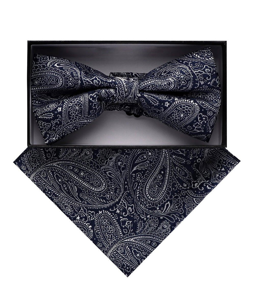 Vittorio Farina Men's Paisley Design Satin Bow Tie & Pocket Square in Gift Box - Suits You Sir - BH - D_23097 -