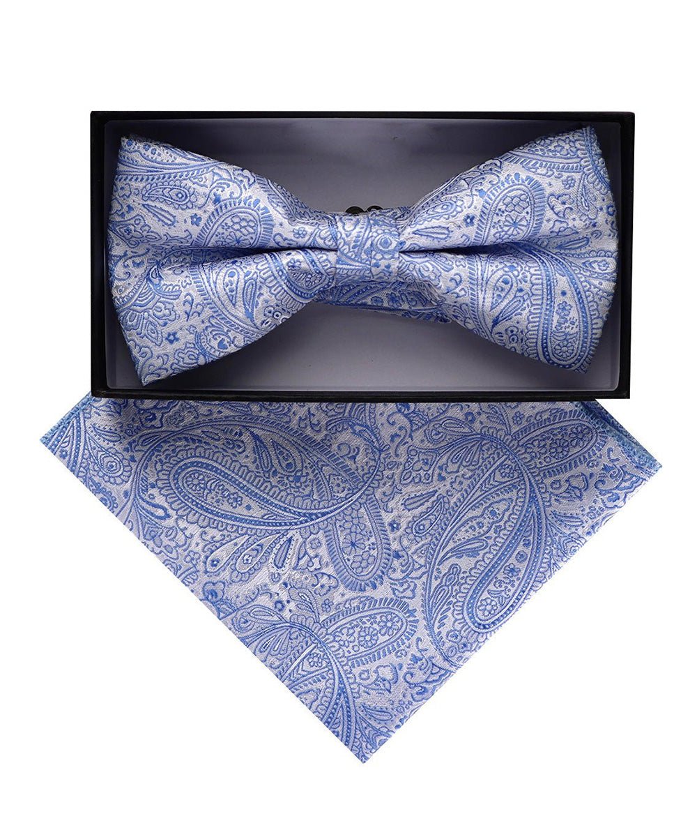 Vittorio Farina Men's Paisley Design Satin Bow Tie & Pocket Square in Gift Box - Suits You Sir - BH - D_23098 -