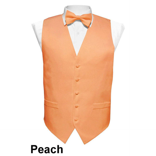 Vittorio Farina Men's Peach Satin Vest, Necktie, Bow Tie and Pocket Square Set (Peach Back) - Suits You Sir - Peach - XS