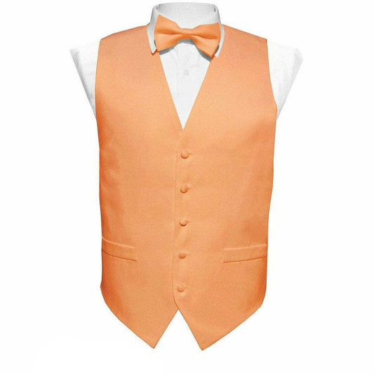 Vittorio Farina Men's Peach Satin Vest, Necktie, Bow Tie and Pocket Square Set (Peach Back) - Suits You Sir - Peach - XS