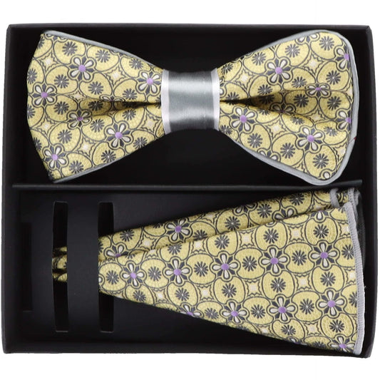 Vittorio Farina Men's Piping Design Bow Tie & Round Pocket Square in Gift Box - Suits You Sir - pbh - 21001 -