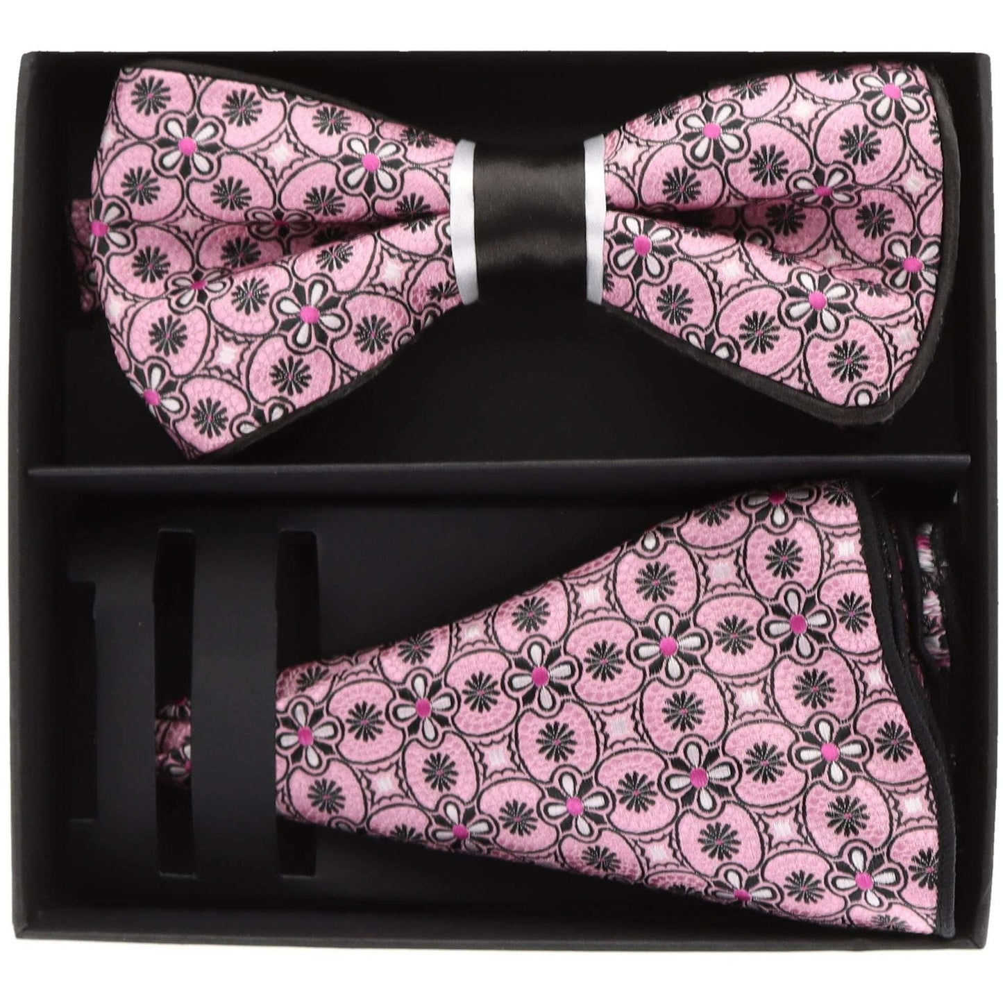 Vittorio Farina Men's Piping Design Bow Tie & Round Pocket Square in Gift Box - Suits You Sir - pbh - 21002 -