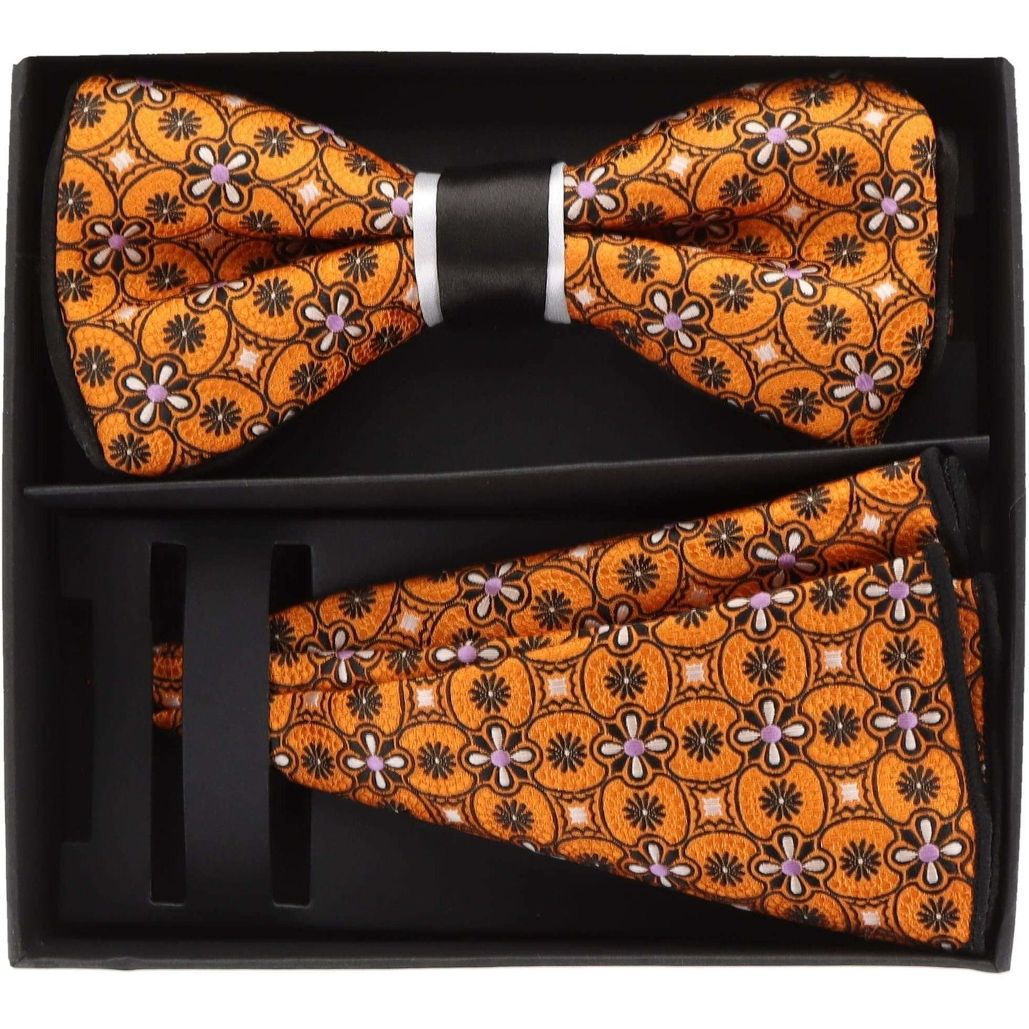 Vittorio Farina Men's Piping Design Bow Tie & Round Pocket Square in Gift Box - Suits You Sir - pbh - 21003 -