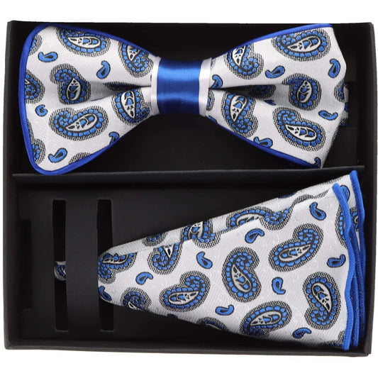 Vittorio Farina Men's Piping Design Bow Tie & Round Pocket Square in Gift Box - Suits You Sir - pbh - 21005 -