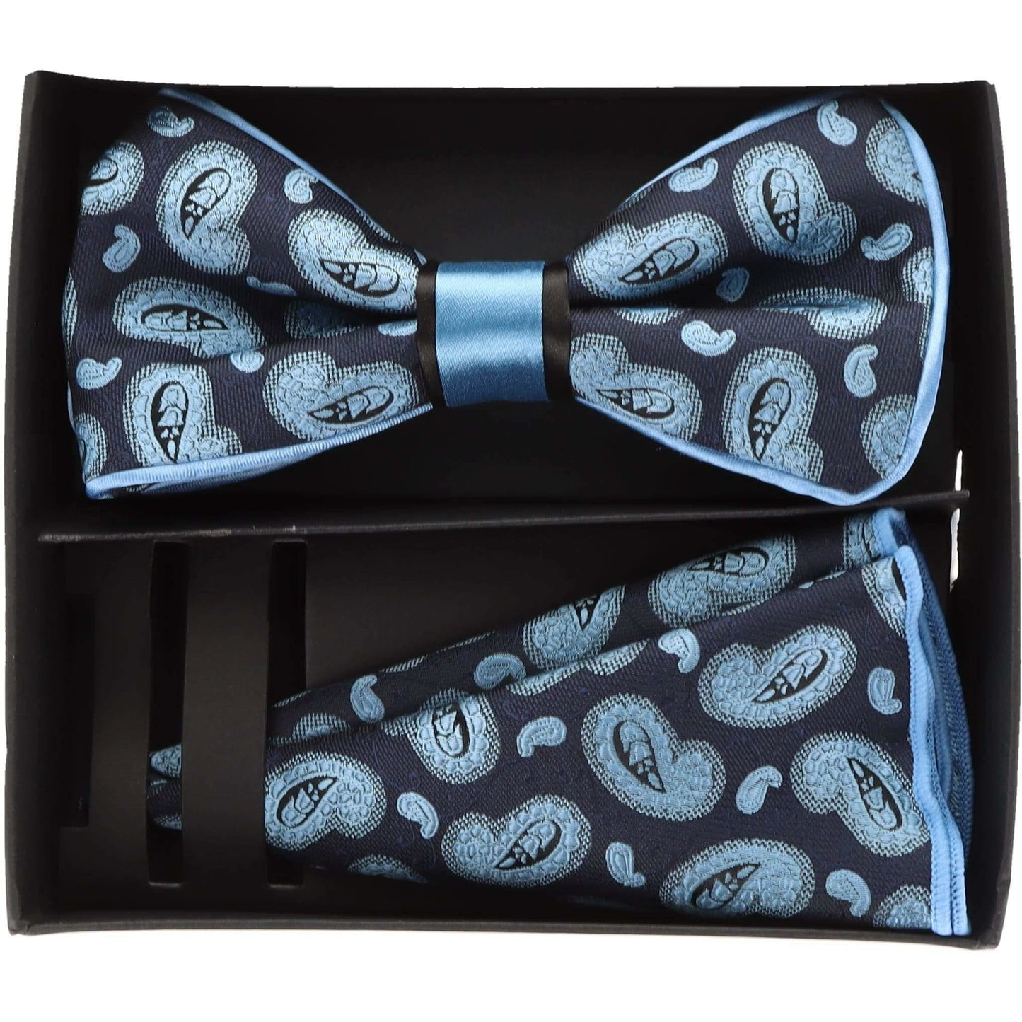 Vittorio Farina Men's Piping Design Bow Tie & Round Pocket Square in Gift Box - Suits You Sir - pbh - 21006 -
