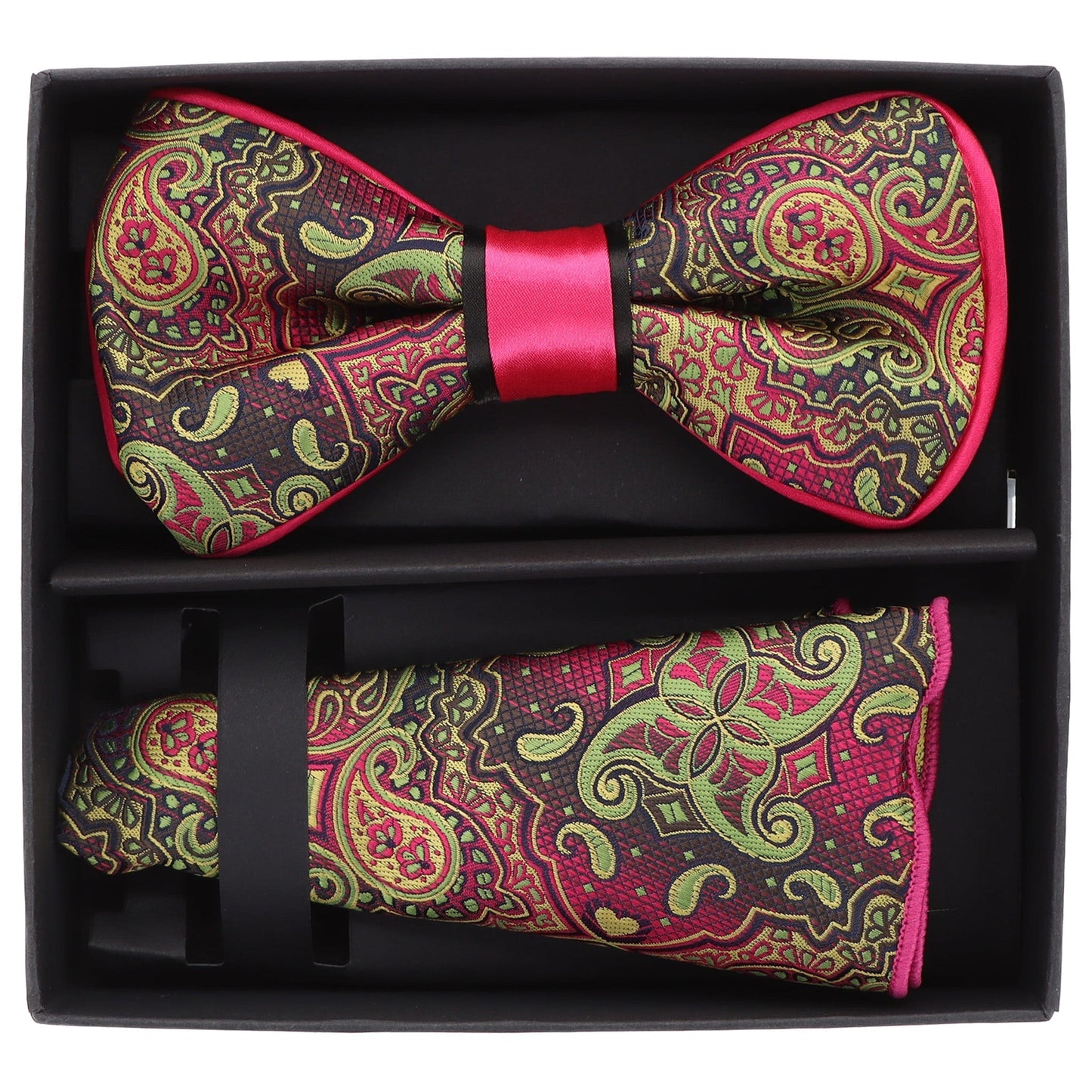 Vittorio Farina Men's Piping Design Bow Tie & Round Pocket Square in Gift Box - Suits You Sir - pbh - 21007 -