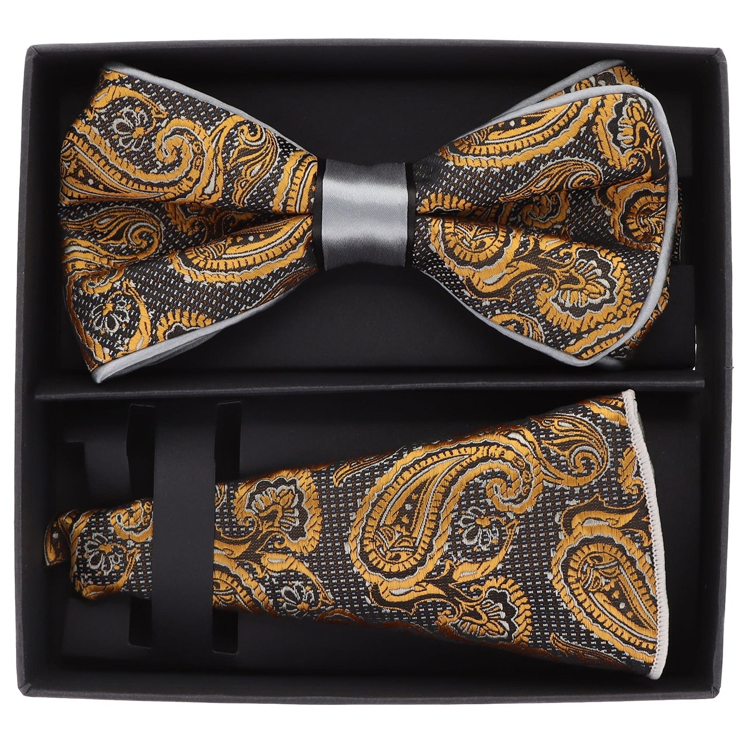 Vittorio Farina Men's Piping Design Bow Tie & Round Pocket Square in Gift Box - Suits You Sir - pbh - 21010 -