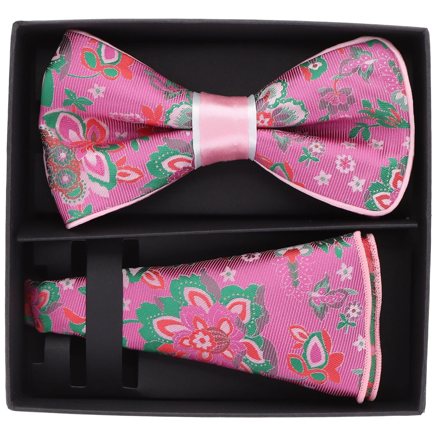 Vittorio Farina Men's Piping Design Bow Tie & Round Pocket Square in Gift Box - Suits You Sir - pbh - 21014 -