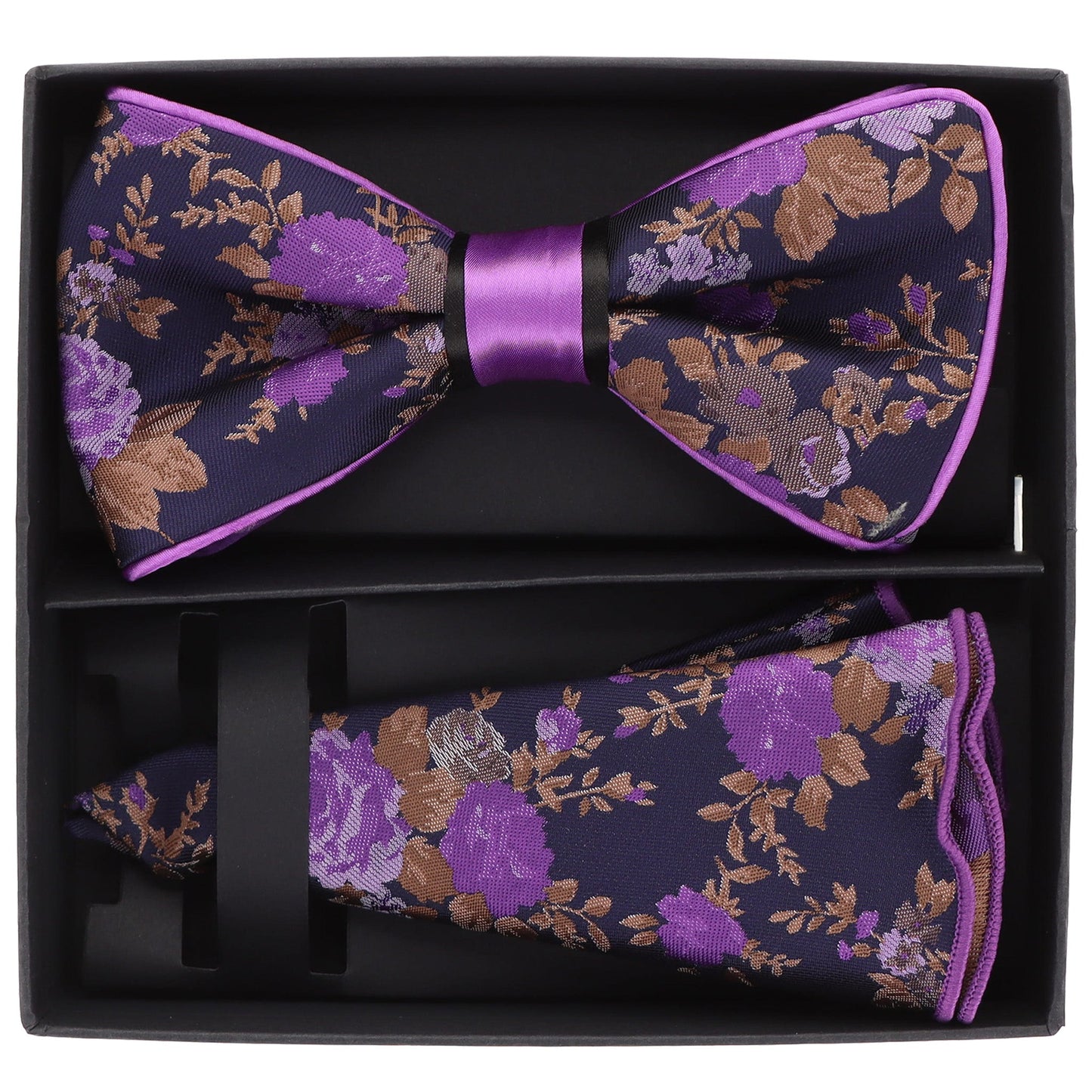 Vittorio Farina Men's Piping Design Bow Tie & Round Pocket Square in Gift Box - Suits You Sir - pbh - 21015 -