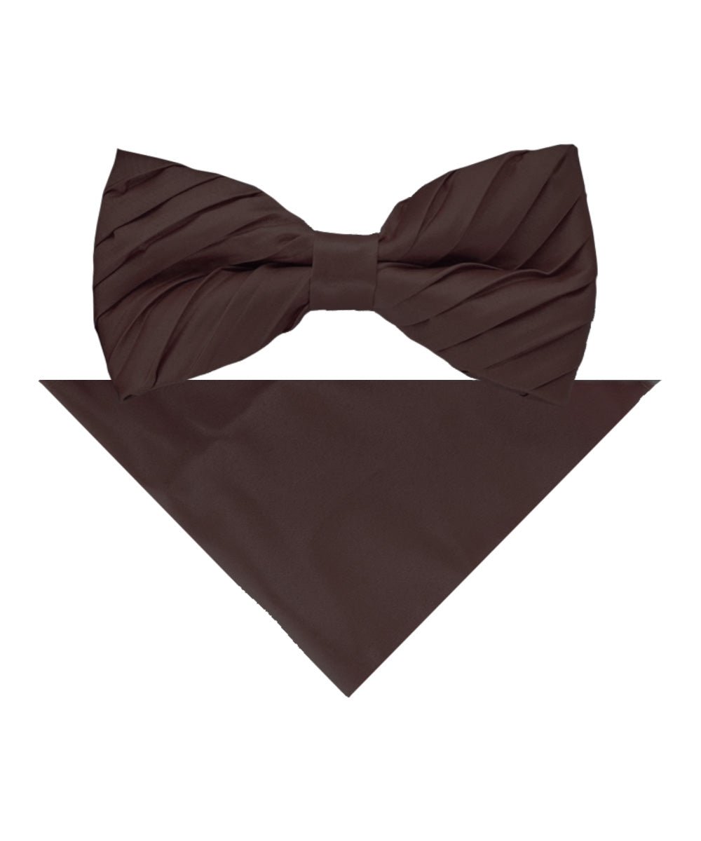 Vittorio Farina Men's Pleated Satin Bow Tie & Pocket Square in Gift Box - Suits You Sir - Brown -